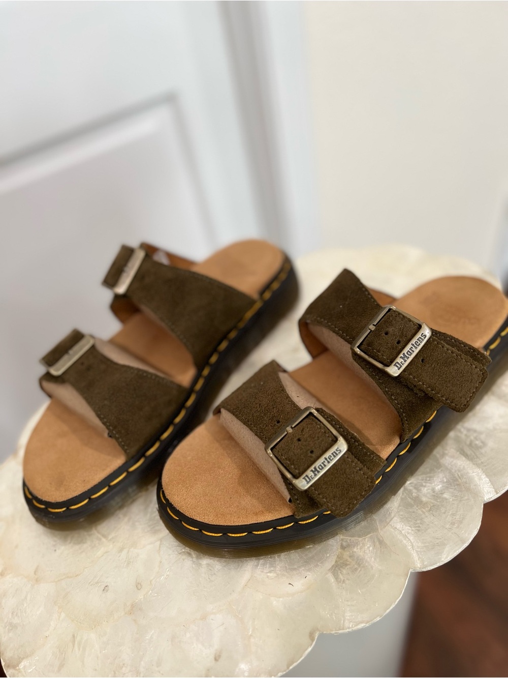 Dr. Martens “Josef” Olive Suede Slip on Sandals, Size 9